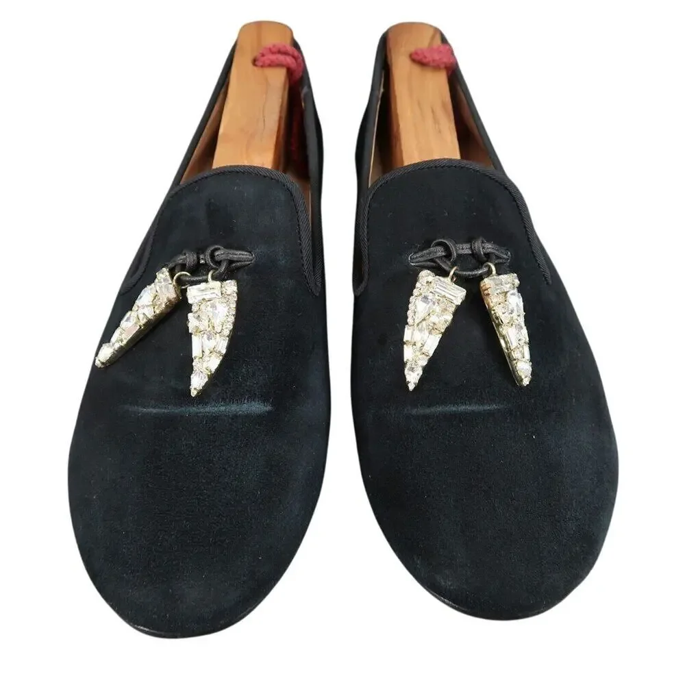 Giuseppe Zanotti Shoes Women 36 Slipper Loafer Shark Crystal Charm Fashion Black